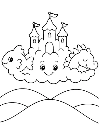 Free printable coloring page for the bedtime story The Cloud That Forgot Its Shape