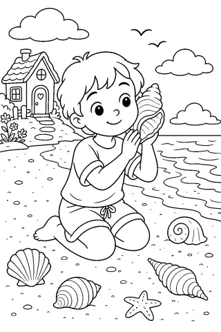 Free printable coloring page for the bedtime story Nori and the Listening Shell