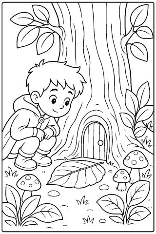 Free printable coloring page for the bedtime story The Forest's Smallest Door