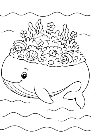 Free printable coloring page for the bedtime story The Whale Who Carried a Garden