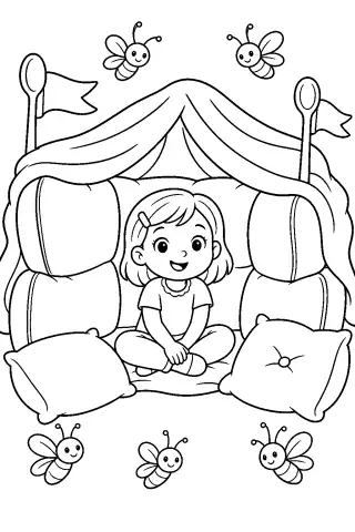 Free printable coloring page for the bedtime story The Pillow Fort for Fireflies