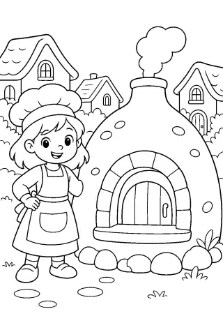 Free printable coloring page for the bedtime story The Baker's Sleepy Volcano