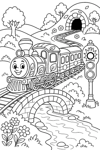Free printable coloring page for the bedtime story When the Train Took the Long Way