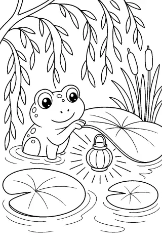 Free printable coloring page for the bedtime story The Lantern Under the Lily Pad