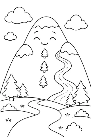 Free printable coloring page for the bedtime story The Very Polite Mountain