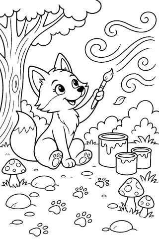 Free printable coloring page for the bedtime story The Fox Who Painted the Wind