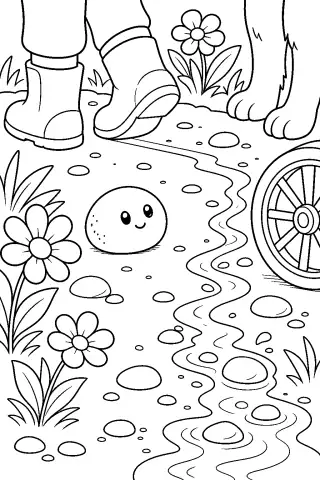 Free printable coloring page for the bedtime story The Pebble That Wanted to Travel