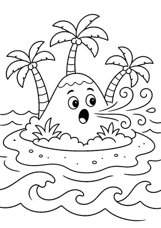 Free printable coloring page for the bedtime story The Island That Sneezed