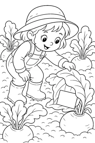 Free printable coloring page for the bedtime story The Tea Party in the Turnip Patch
