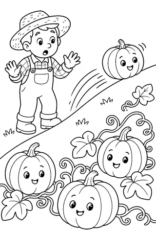 Free printable coloring page for the bedtime story The Pumpkin That Rolled Uphill