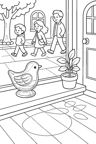 Free printable coloring page for the bedtime story The Glass Bird of Willow Street