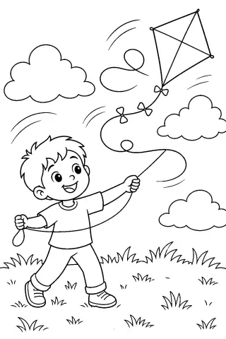 Free printable coloring page for the bedtime story The Kite That Chased Its String