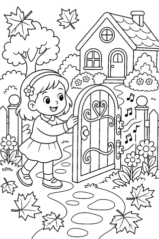 Free printable coloring page for the bedtime story The Garden Gate That Sang