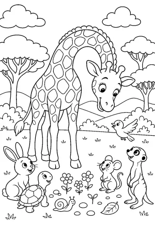 Free printable coloring page for the bedtime story The Giraffe Who Loved Low Things