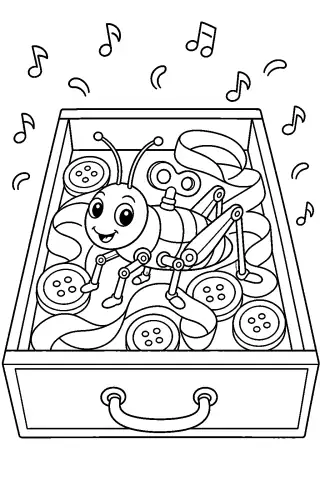Free printable coloring page for the bedtime story The Clockwork Cricket