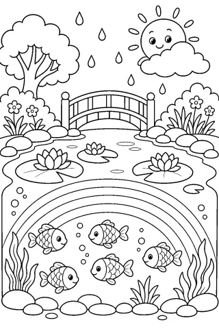 Free printable coloring page for the bedtime story The Rainbow Fishpond