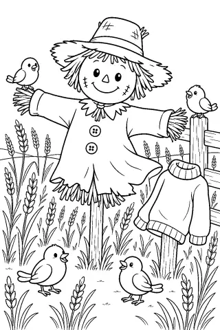 Free printable coloring page for the bedtime story The Sweater for the Scarecrow