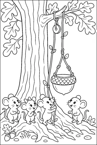 Free printable coloring page for the bedtime story The Acorn Elevator