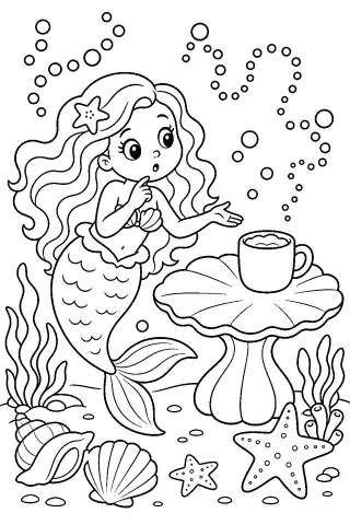 Free printable coloring page for the bedtime story The Mermaid's Missing Spoon