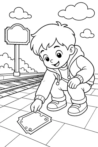 Free printable coloring page for the bedtime story The Train Ticket to Nowhere