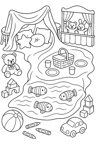 Free printable coloring page for the bedtime story The Kindness of the Big Blue Blanket